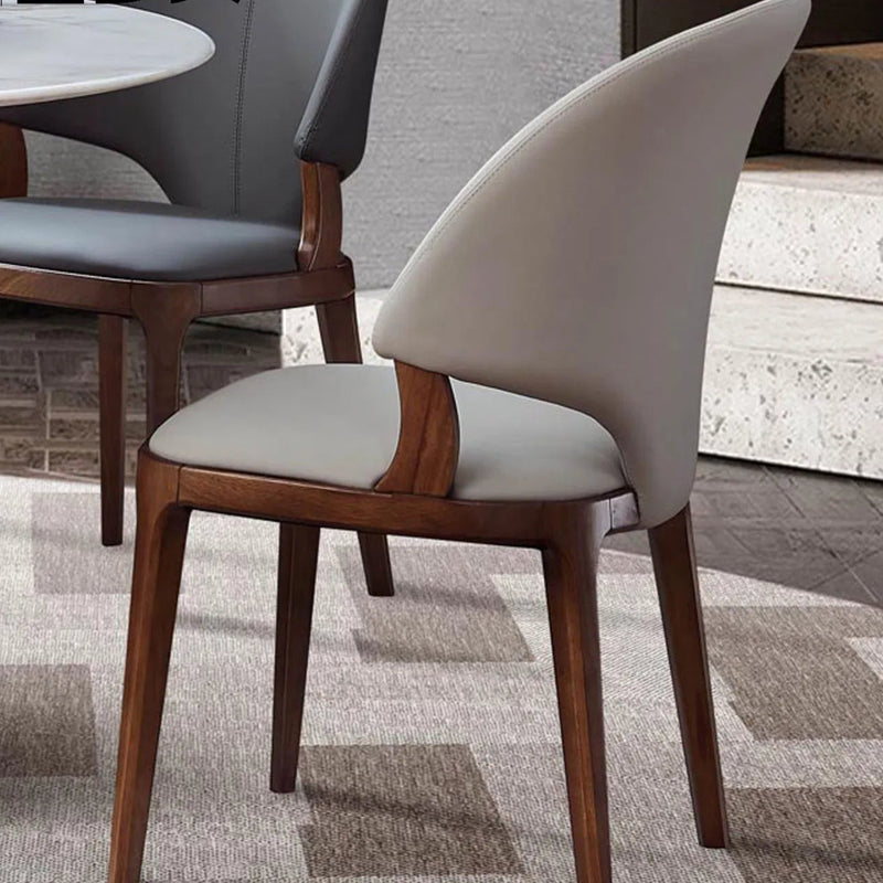 Classic Upholstered Dining Chair with Curved Back and Solid Wood Frame – Charcoal & Walnut Finish