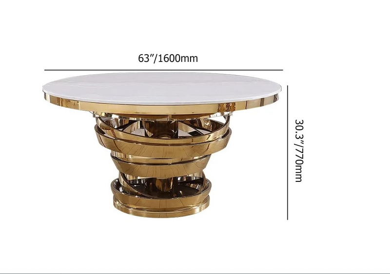 Light Luxury Round Marble Dining Table – Stainless Steel Base, 4–8 Seater