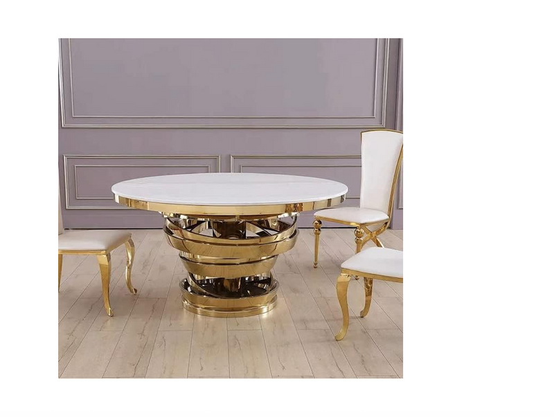 Light Luxury Round Marble Dining Table – Stainless Steel Base, 4–8 Seater