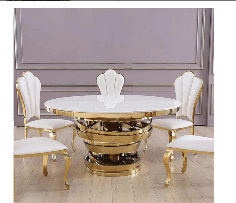 Light Luxury Round Marble Dining Table – Stainless Steel Base, 4–8 Seater