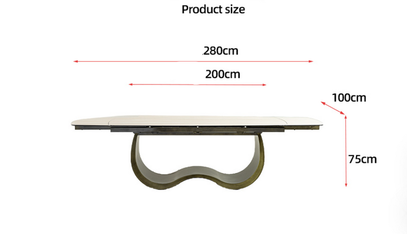 Measurement chart of a table with dimensions in centimeters on a white background