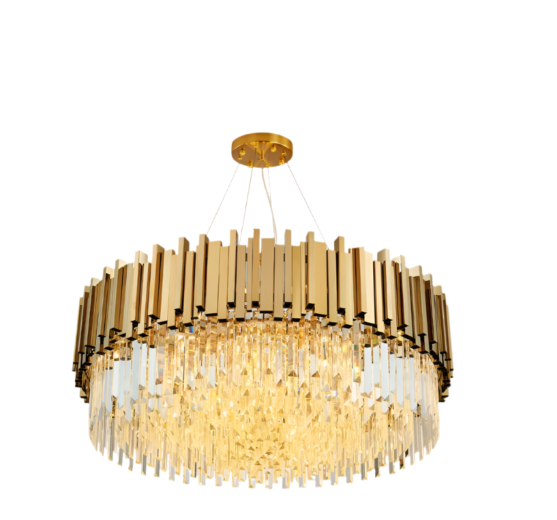 Gold Crystal Linear Chandelier – Contemporary Dining Room LED Pendant Light