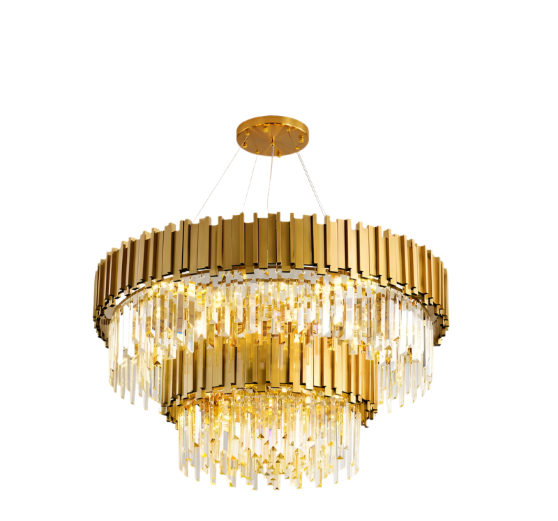 Gold Crystal Linear Chandelier – Contemporary Dining Room LED Pendant Light