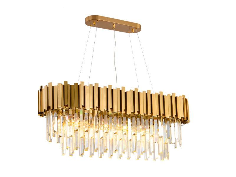 Gold Crystal Linear Chandelier – Contemporary Dining Room LED Pendant Light
