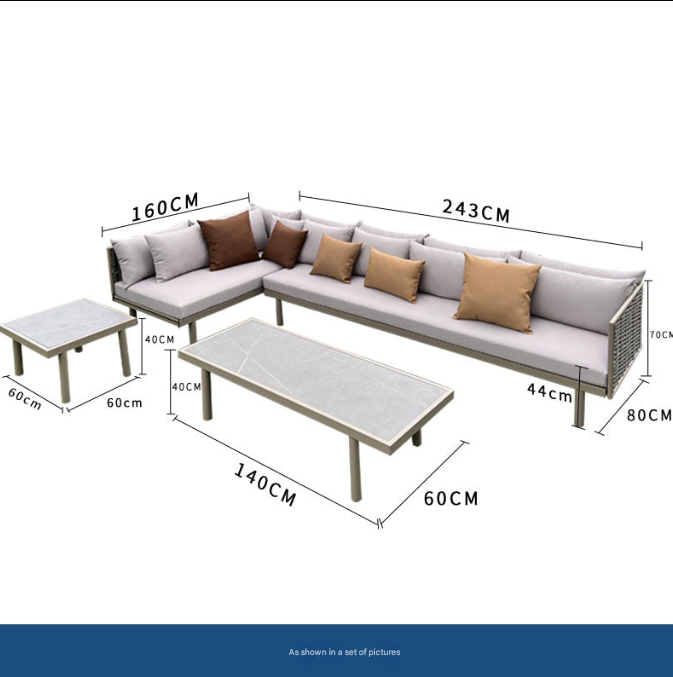Modern Nordic Outdoor Rattan Sofa Set – L-Shaped Garden Lounge with Coffee Tables