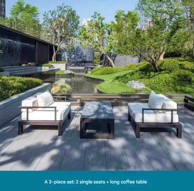 Chinese-Inspired Aluminum Outdoor Sofa Set with Marble Table – Garden & Terrace Lounge
