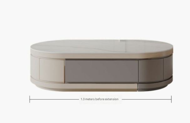 Light Luxury Cream TV Cabinet & Coffee Table – Modern Retractable Living Room Set