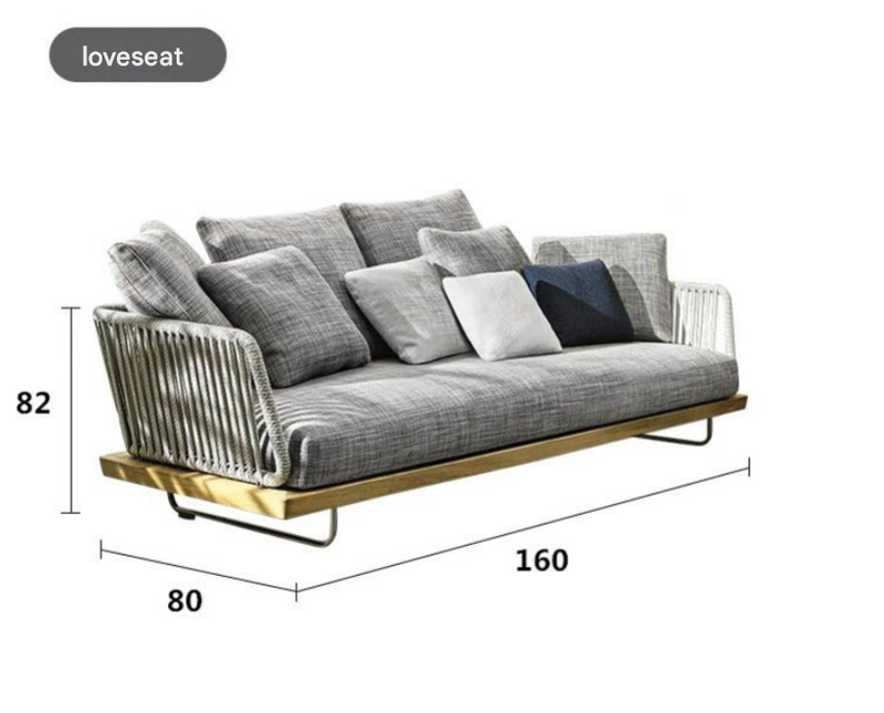 Modern Teak Ribbon Rattan Outdoor Sofa Set – Designer Garden Lounge with Coffee Table