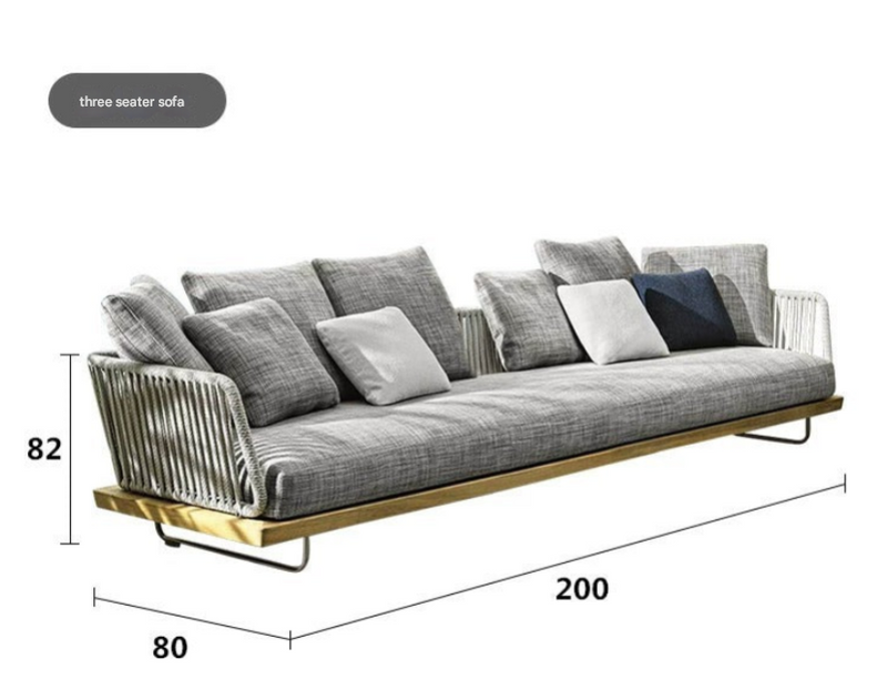 Modern Teak Ribbon Rattan Outdoor Sofa Set – Designer Garden Lounge with Coffee Table
