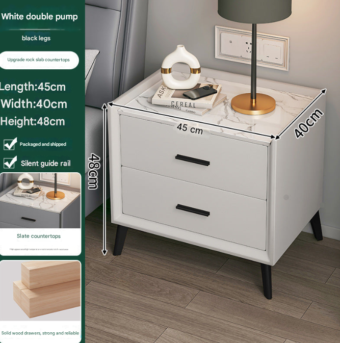 Modern Bedside Table with Drawers – Gold / Black Leg Accent Nightstand