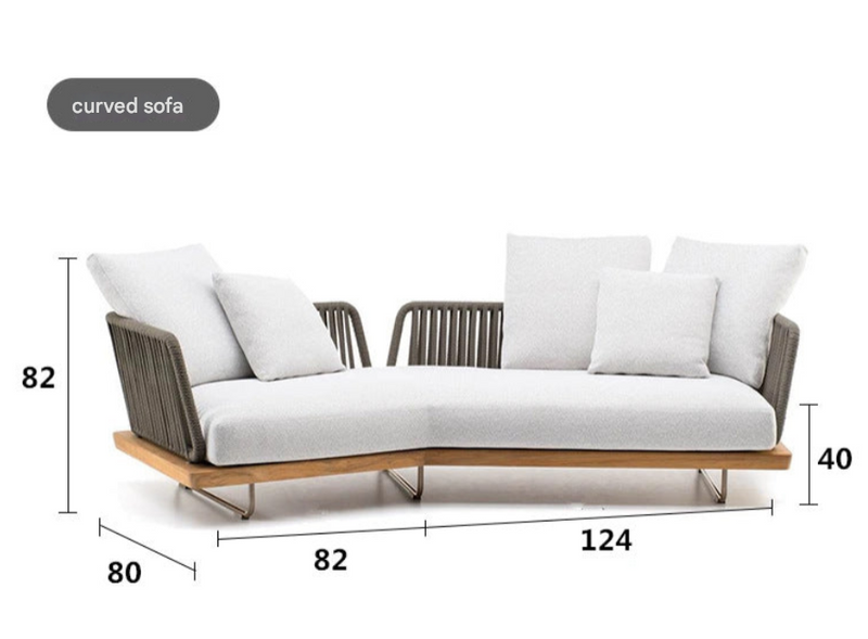 Modern Teak Ribbon Rattan Outdoor Sofa Set – Designer Garden Lounge with Coffee Table