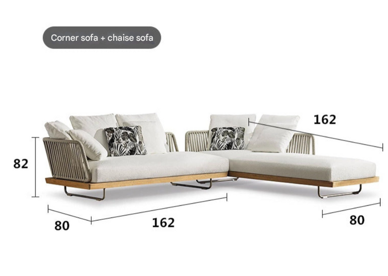 Modern Teak Ribbon Rattan Outdoor Sofa Set – Designer Garden Lounge with Coffee Table