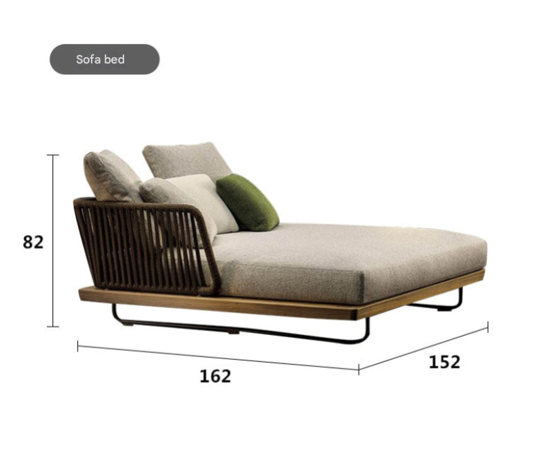 Modern Teak Ribbon Rattan Outdoor Sofa Set – Designer Garden Lounge with Coffee Table