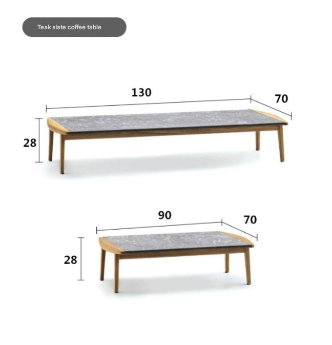 Modern Teak Ribbon Rattan Outdoor Sofa Set – Designer Garden Lounge with Coffee Table
