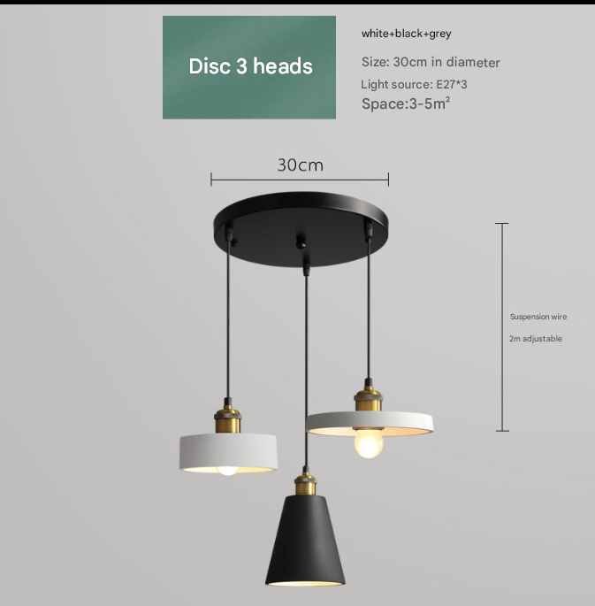 Nordic Industrial Style Three-head Restaurant Chandelier Macaron Simple Dining Table Bar Chandelier Bedroom Bedside Small Chandelier