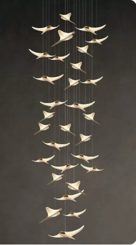 Flying Birds LED Stair Chandelier – Gold Pendant Light by Joesee