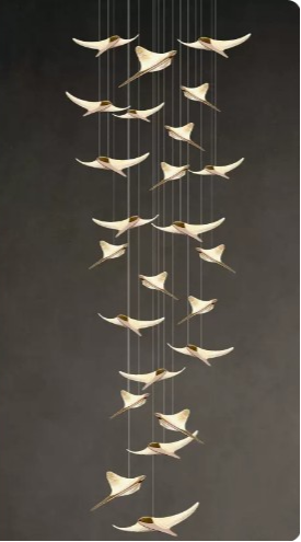 Flying Birds LED Stair Chandelier – Gold Pendant Light by Joesee