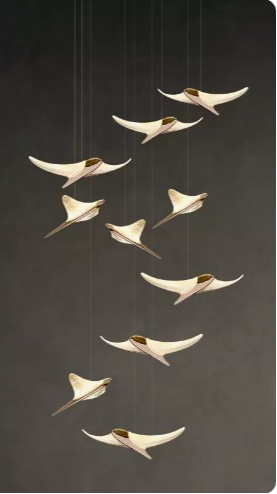 Flying Birds LED Stair Chandelier – Gold Pendant Light by Joesee