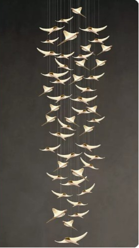 Flying Birds LED Stair Chandelier – Gold Pendant Light by Joesee
