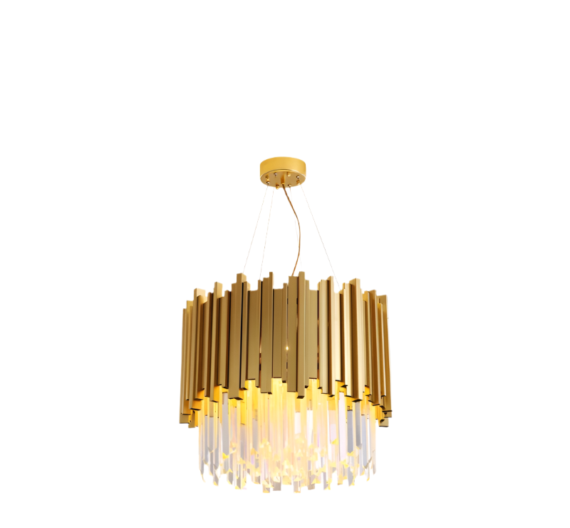 Gold Crystal Linear Chandelier – Contemporary Dining Room LED Pendant Light