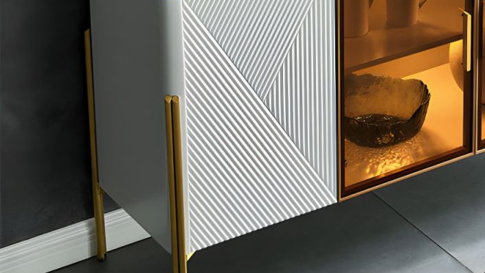 Modern Luxury Sideboard/side cabinet/Storage Cabinet with Glass & White Panels – Elegant Storage Cabinet for Stylish Interiors