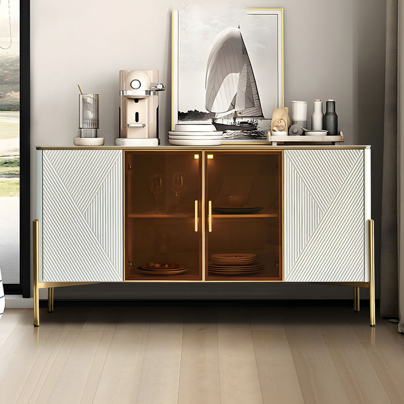Modern Luxury Sideboard/side cabinet/Storage Cabinet with Glass & White Panels – Elegant Storage Cabinet for Stylish Interiors