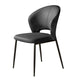 A sleek chair featuring a beige curved backrest and seat, complemented by slender black metal legs