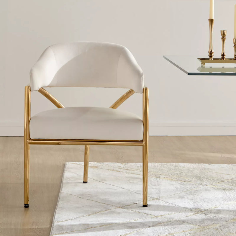 Light Luxury Leather Dining Chair – Modern Upholstered Seating with Gold Stainless Steel Frame & Armrests