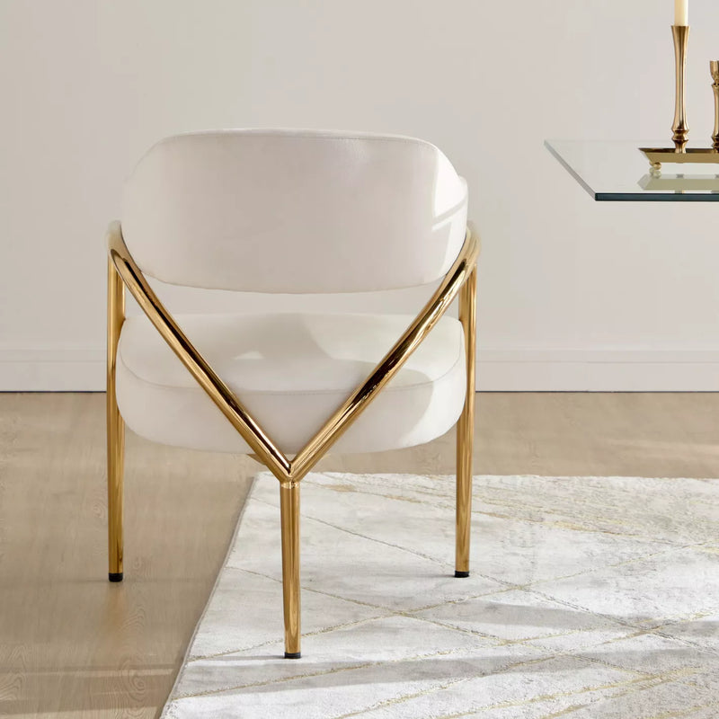 Light Luxury Leather Dining Chair – Modern Upholstered Seating with Gold Stainless Steel Frame & Armrests