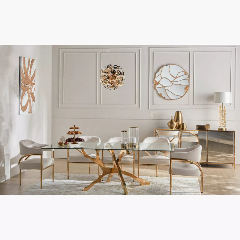 Light Luxury Leather Dining Chair – Modern Upholstered Seating with Gold Stainless Steel Frame & Armrests