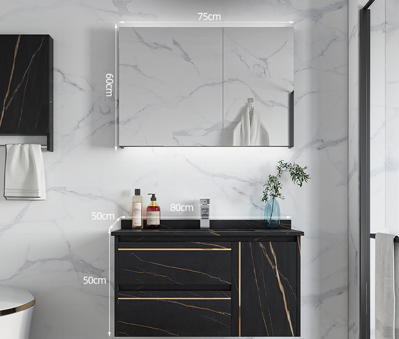 Wall-mounted luxury bathroom cabinet in black with gold veins