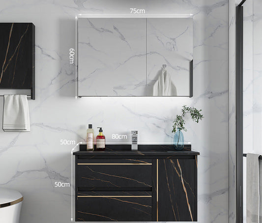 Wall-mounted luxury bathroom cabinet in black with gold veins