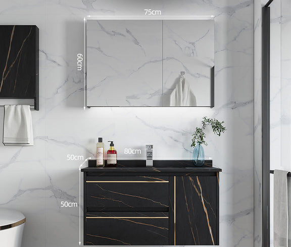 Wall-mounted luxury bathroom cabinet in black with gold veins