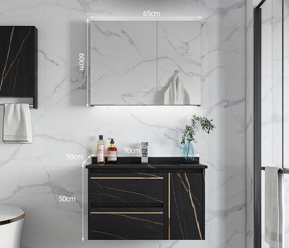 Black smart rock-slab bathroom vanity with LED mirror