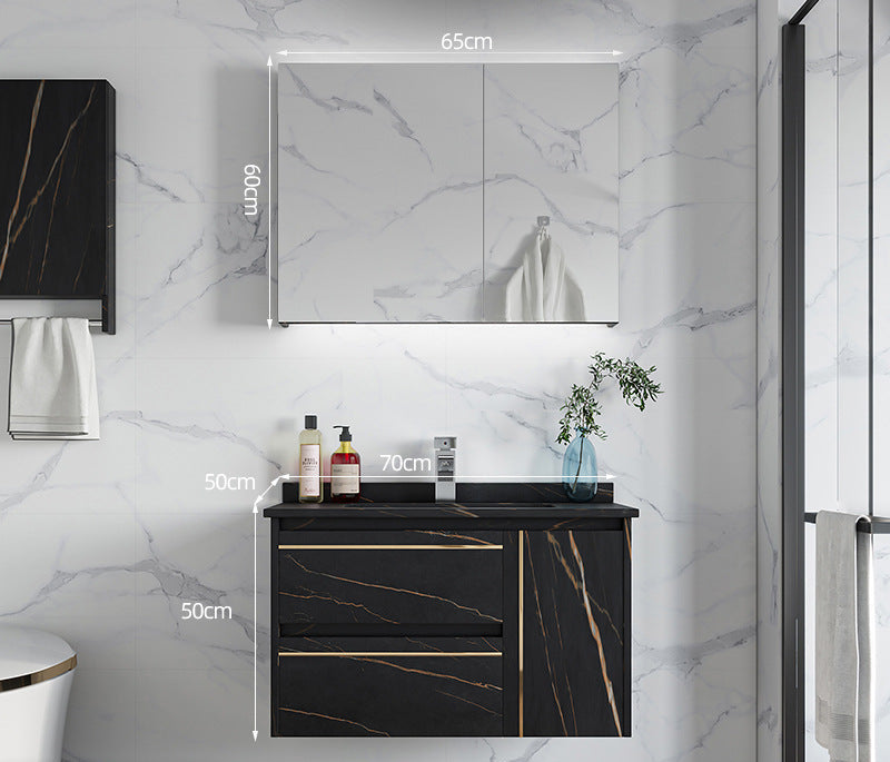 Black smart rock-slab bathroom vanity with LED mirror