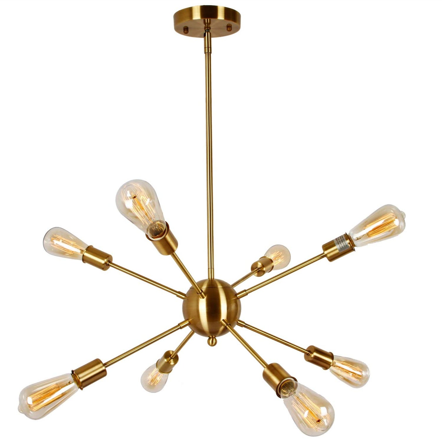 Modern metal sputnik chandelier above dining table