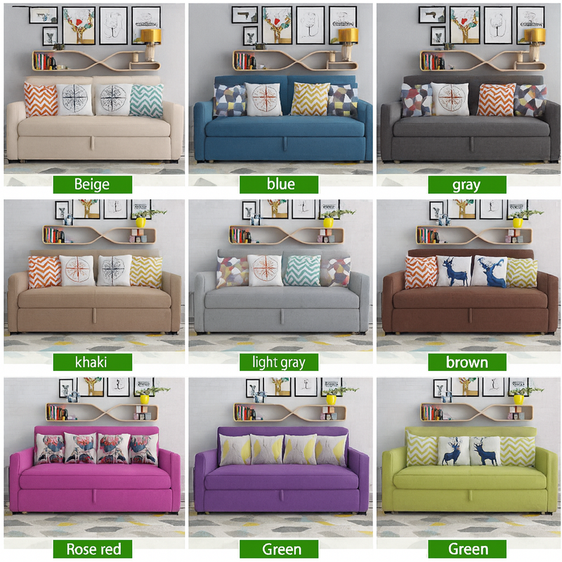 Mediterranean Fabric Sofa Bed – Three-Seater Convertible Push-Pull Sleeper with Storage for Apartments