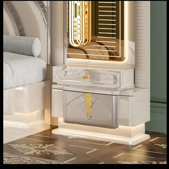 Modern Luxury Wooden Bedroom Set with Upholstered LED Headboard & Storage – King Size Home Furniture