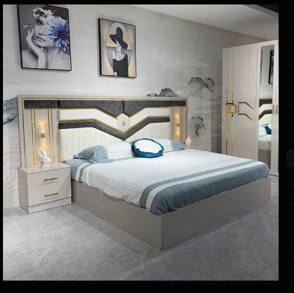 Modern Luxury Bedroom Set with Upholstered Bed, Dresser & Nightstands