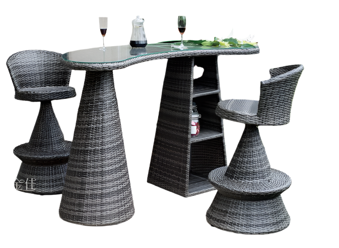 "Outdoor Wicker Bar Set - Patio Rattan High Table & Swivel Bar Stools"