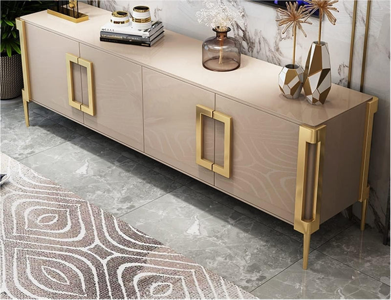 Chic Beige TV Stand – Stylish Gold Accents with Spacious Storage Drawers