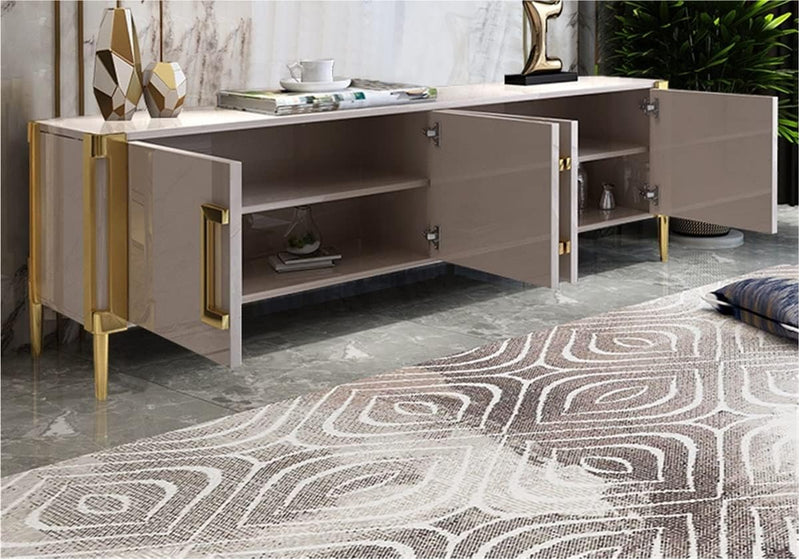 Chic Beige TV Stand – Stylish Gold Accents with Spacious Storage Drawers