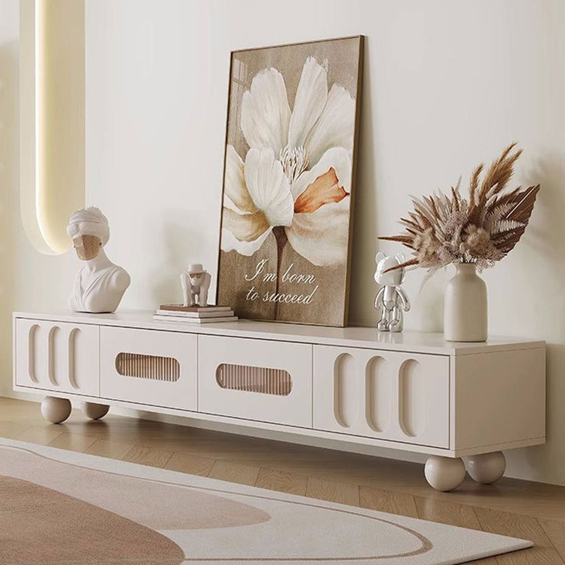 Modern Cream TV Stand with Unique Curved Design & Storage – Elegant Media Console for Stylish Interiors