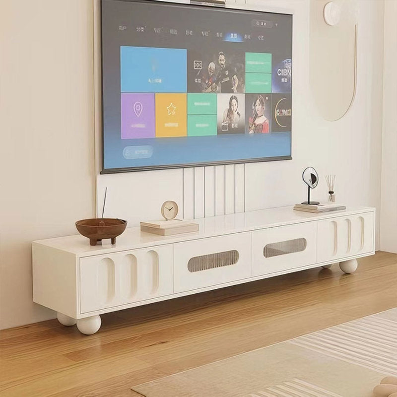 Modern Cream TV Stand with Unique Curved Design & Storage – Elegant Media Console for Stylish Interiors