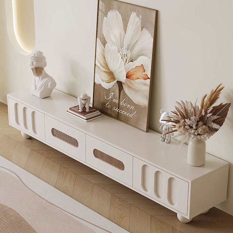 Modern Cream TV Stand with Unique Curved Design & Storage – Elegant Media Console for Stylish Interiors