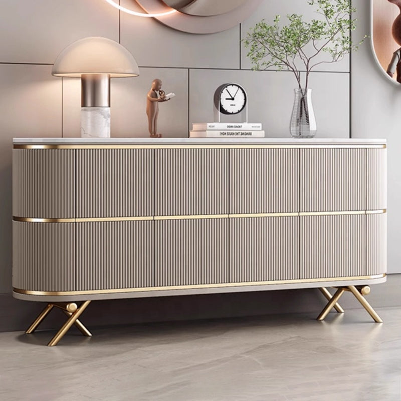 Modern Fluted Sideboard in Beige & Gold – Luxury Storage Cabinet/Side Cabinet/Side Board with Curved Design & Elegant Legs