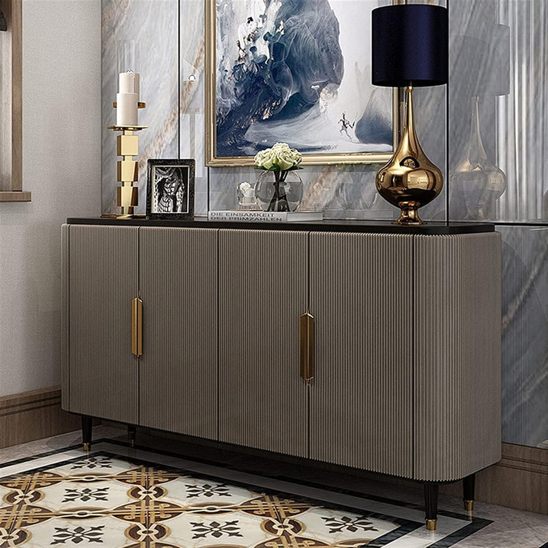 Elegant Fluted Sideboard with Gold Handles & Black Top – Modern Storage Cabinet/Side Cabinet/Side Board  for Luxurious Interiors