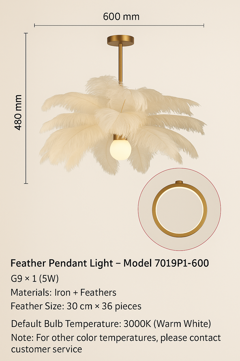Nordic Feather Chandelier – Modern LED Pendant Light for Kids Room, Bedroom, or Living Area