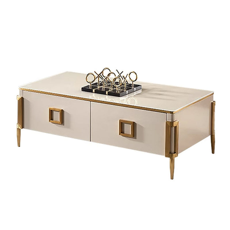 Modern Glam Coffee Table – Beige & Gold Centerpiece with Storage Drawers