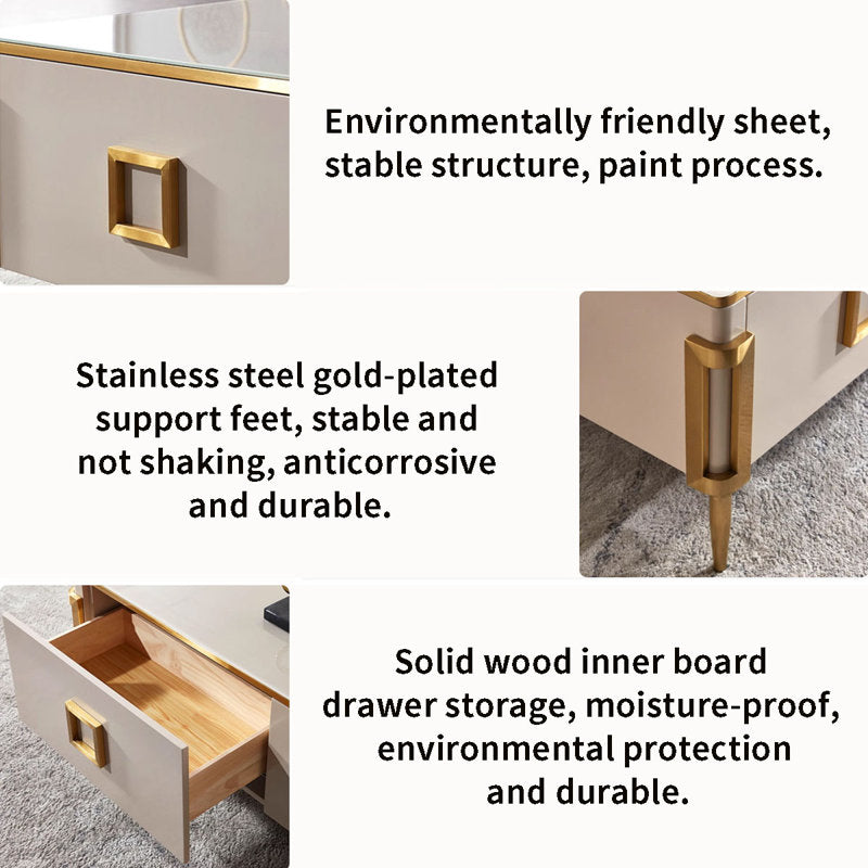 Modern Glam Coffee Table – Beige & Gold Centerpiece with Storage Drawers